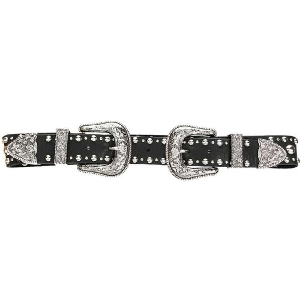 B-Low the Belt Bri Bri Waist Belt Black Leather Silver Studded Western Sz Small